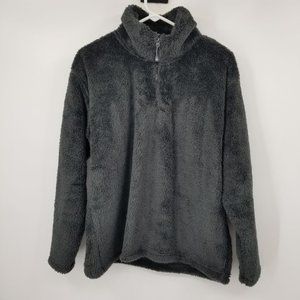 Eddie Bauer Grey Fuzzy‎ Fleece Women's Pullover 1/4 Zip Size XL
